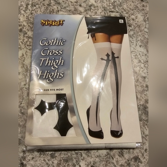 Spirit Halloween Other - Spirit Halloween Gothic Cross Thigh Highs - White/Black - One Size Fits Most